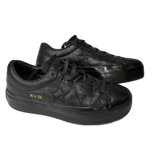 Converse One Star Platform Shoes Sneakers Leather Black On Black 559898C Women 8